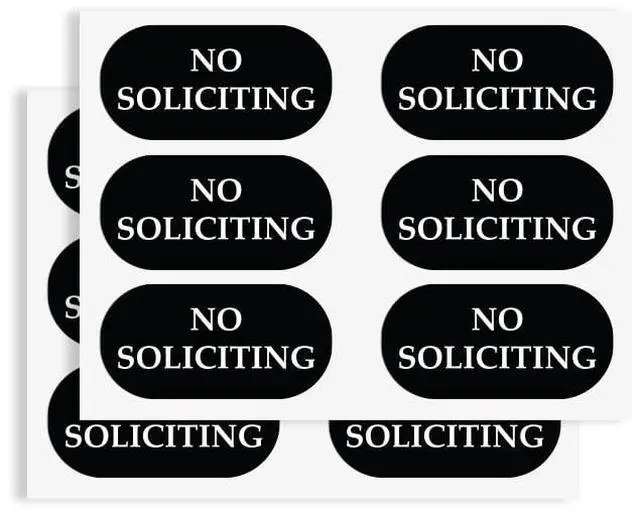 Main image of No Soliciting Stickers for Door, Small No Soliciting Sign for Doorbell Camera, Weatherproof Door Sign, Compatible with Ring Doorbell & Smart Doorbells (1.2 x 0.6 Inch, 12 Pack)