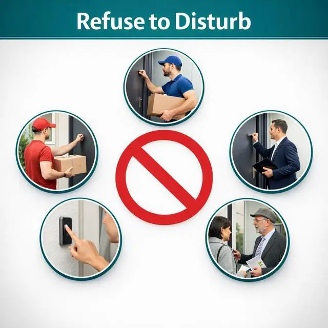 Alt view image 4 of 6 - No Soliciting Stickers for Door, Small No Soliciting Sign for Doorbell Camera, Weatherproof Door Sign, Compatible with Ring Doorbell & Smart Doorbells (1.2 x 0.6 Inch, 12 Pack)