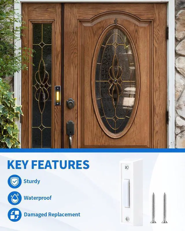 Alt view image 3 of 7 - Lighted Doorbell Button, Wired Door Bell Push Button Replacement Door Bell Push Buttons LED Door Chime Wall Mounted Doorbell Switch Garage Doorbell Button (White Light)
