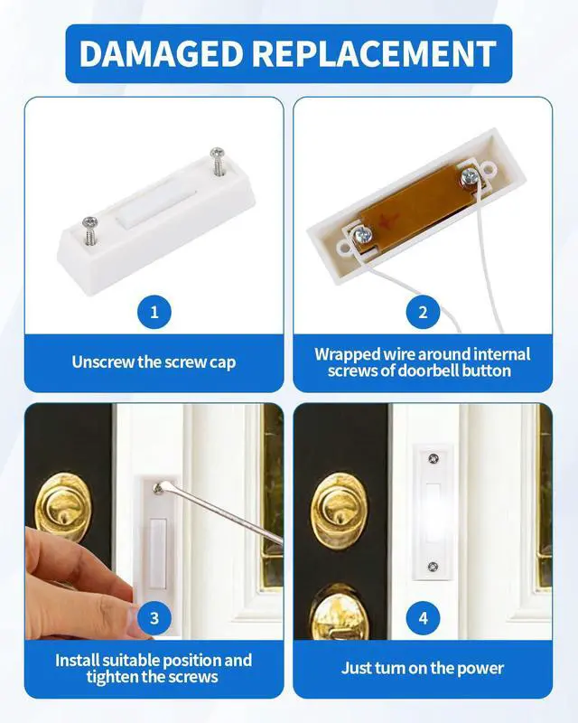 Alt view image 4 of 7 - Lighted Doorbell Button, Wired Door Bell Push Button Replacement Door Bell Push Buttons LED Door Chime Wall Mounted Doorbell Switch Garage Doorbell Button (White Light)
