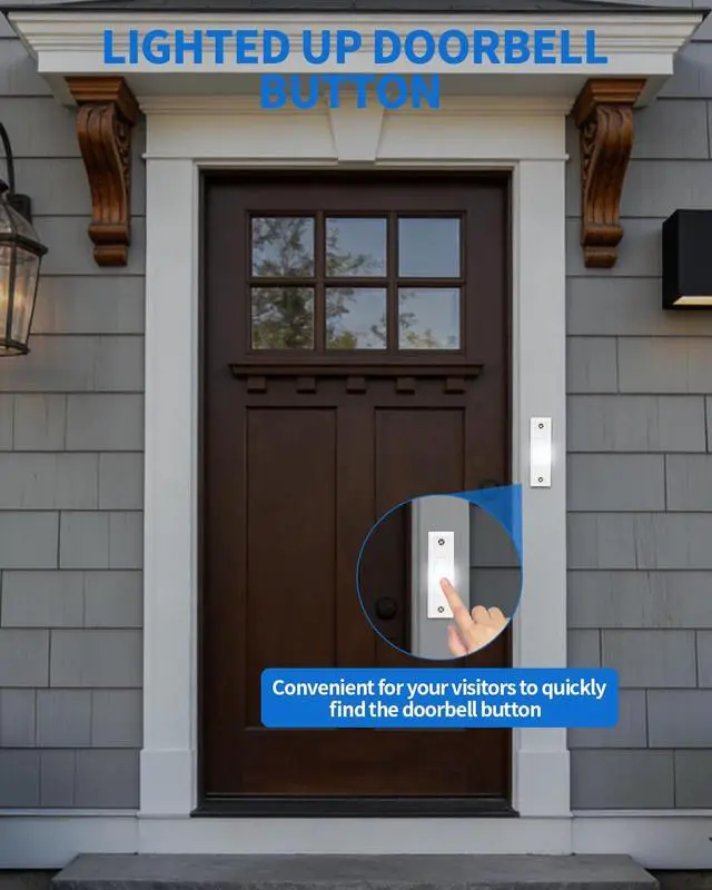 Alt view image 6 of 7 - Lighted Doorbell Button, Wired Door Bell Push Button Replacement Door Bell Push Buttons LED Door Chime Wall Mounted Doorbell Switch Garage Doorbell Button (White Light)