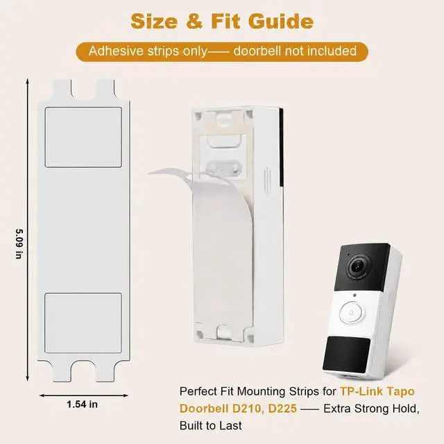 Alt view image 2 of 3 - 8-Pack Adhesive Mounting Tape Compatible with TP-Link Tapo Video Doorbell D210/D225 Replacement No-Drill Mount for Apartments
