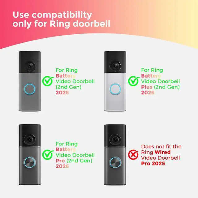 Alt view image 2 of 7 - Silicone Case for Ring Battery Doorbell/Plus/Pro (2026 Release), Black | Weatherproof Ring Doorbell Cover with Sun Glare Visor, UV & Heat Resistant Accessories
