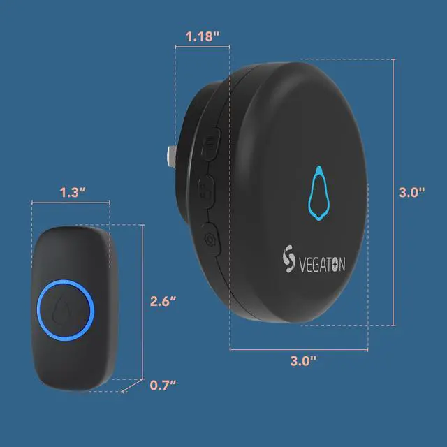 Alt view image 2 of 7 - Wireless Doorbell kits with IP55 Waterproof Level, 500ft Range, 5 Volume Levels with 32 Doorbell Chimes Color LED Flash, Black