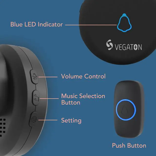 Alt view image 3 of 7 - Wireless Doorbell kits with IP55 Waterproof Level, 500ft Range, 5 Volume Levels with 32 Doorbell Chimes Color LED Flash, Black