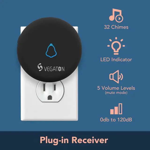 Alt view image 4 of 7 - Wireless Doorbell kits with IP55 Waterproof Level, 500ft Range, 5 Volume Levels with 32 Doorbell Chimes Color LED Flash, Black