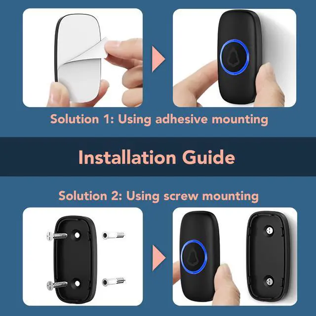 Alt view image 7 of 7 - Wireless Doorbell kits with IP55 Waterproof Level, 500ft Range, 5 Volume Levels with 32 Doorbell Chimes Color LED Flash, Black