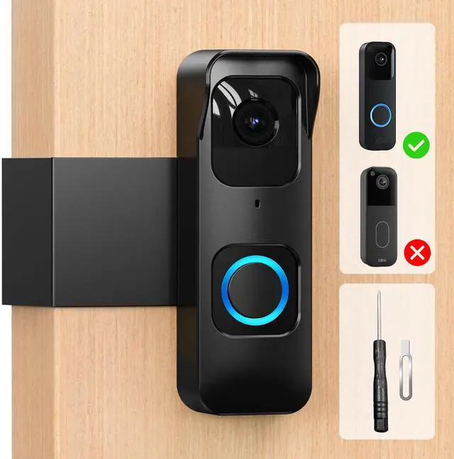 Main image of Anti-Theft Blink 1st Gen Doorbell Mount Bracket Wide-Angle(Not for 2025 Newest 2nd Gen Models), Weatherproof with Rain Cover, Renter Friendly,No-Drill Install for Home/Apartment Door, Black