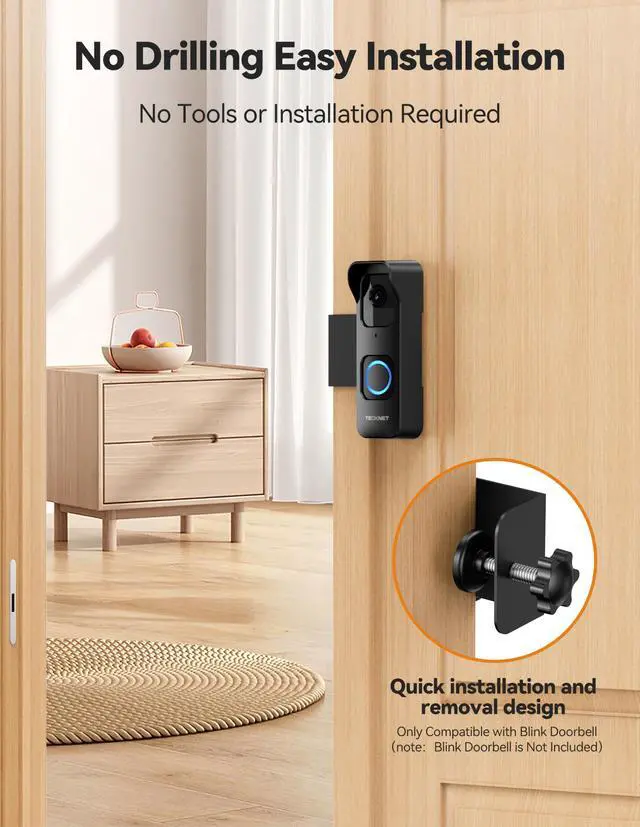 Alt view image 4 of 7 - Anti-Theft Blink 1st Gen Doorbell Mount Bracket Wide-Angle(Not for 2025 Newest 2nd Gen Models), Weatherproof with Rain Cover, Renter Friendly,No-Drill Install for Home/Apartment Door, Black