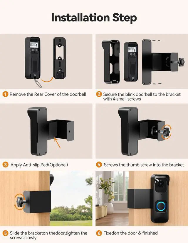 Alt view image 5 of 7 - Anti-Theft Blink 1st Gen Doorbell Mount Bracket Wide-Angle(Not for 2025 Newest 2nd Gen Models), Weatherproof with Rain Cover, Renter Friendly,No-Drill Install for Home/Apartment Door, Black