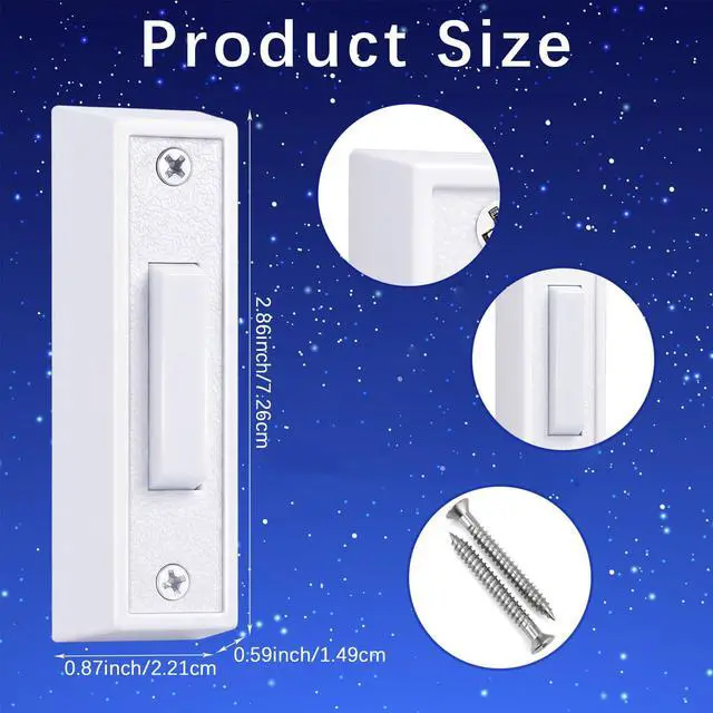 Alt view image 2 of 7 - Lighted Doorbell Button, Wall Mounted Doorbell Switch with LED Light, Garage Doorbell Button, Wired Door Bell Push Buttons (White Light)