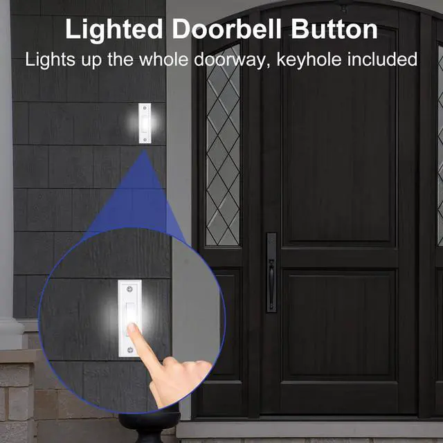 Alt view image 4 of 7 - Lighted Doorbell Button, Wall Mounted Doorbell Switch with LED Light, Garage Doorbell Button, Wired Door Bell Push Buttons (White Light)