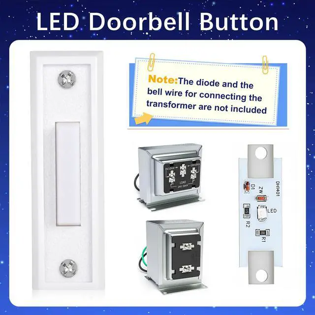 Alt view image 6 of 7 - Lighted Doorbell Button, Wall Mounted Doorbell Switch with LED Light, Garage Doorbell Button, Wired Door Bell Push Buttons (White Light)
