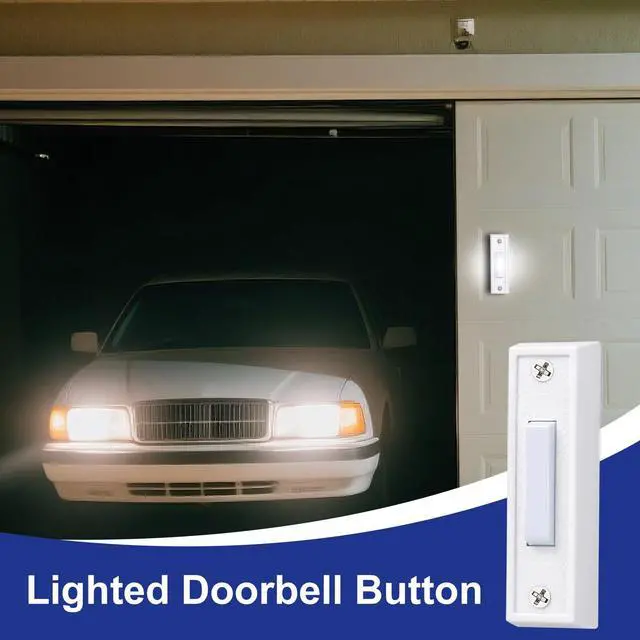 Alt view image 5 of 7 - Lighted Doorbell Button, Wall Mounted Doorbell Switch with LED Light, Garage Doorbell Button, Wired Door Bell Push Buttons (White Light)