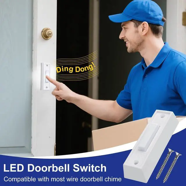 Alt view image 7 of 7 - Lighted Doorbell Button, Wall Mounted Doorbell Switch with LED Light, Garage Doorbell Button, Wired Door Bell Push Buttons (White Light)