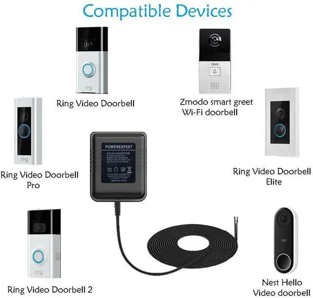 Alt view image 2 of 7 - 18V 500mA Adapter, Video Doorbell Charger Cord Compatible with Ring Video Doorbell Pro/2, Zmodo Doorbell, Nest Hello Doorbell Transformer, HLT Doorbell, Ecobee,Sensi Doorbell Transformer
