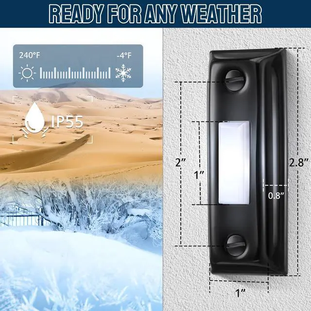 Alt view image 2 of 7 - Metal Doorbell Push Button, LED Wired Doorbell, Black,White Light | Heavy Duty LED Lighted Wall Mounted Door Bell Push Buttons for Home Universal Garage Opener Switch, Property in Copyright