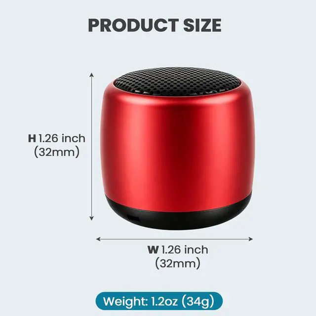 Alt view image 3 of 7 - Best Mini Portable Bluetooth Speaker with HD Sound & Bass (Red) | Smallest Wireless Bluetooth Speakers for Phone/PC/Tablet I Photo Selfie Button Answer Phone Calls I Cute Tiny Speaker