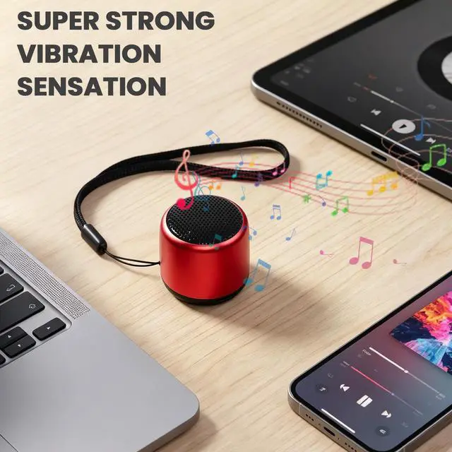Alt view image 7 of 7 - Best Mini Portable Bluetooth Speaker with HD Sound & Bass (Red) | Smallest Wireless Bluetooth Speakers for Phone/PC/Tablet I Photo Selfie Button Answer Phone Calls I Cute Tiny Speaker