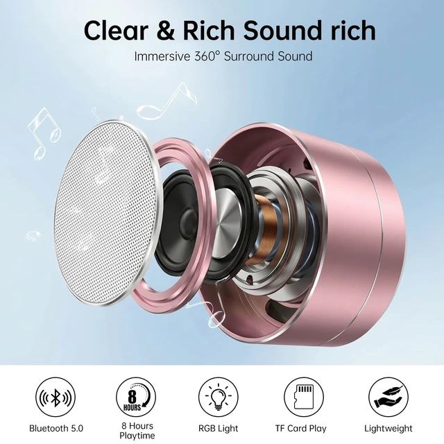 Alt view image 2 of 7 - Portable Bluetooth Speaker, 360° Surround Sound with 8H Playtime, Small Wireless Speaker for Travel, Home Office & Outdoor