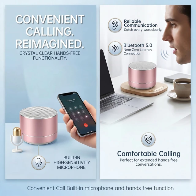 Alt view image 5 of 7 - Portable Bluetooth Speaker, 360° Surround Sound with 8H Playtime, Small Wireless Speaker for Travel, Home Office & Outdoor