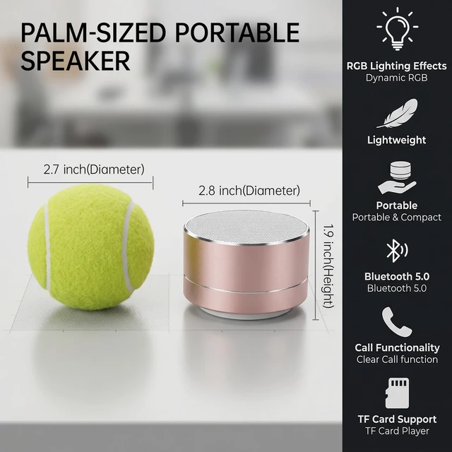 Alt view image 7 of 7 - Portable Bluetooth Speaker, 360° Surround Sound with 8H Playtime, Small Wireless Speaker for Travel, Home Office & Outdoor