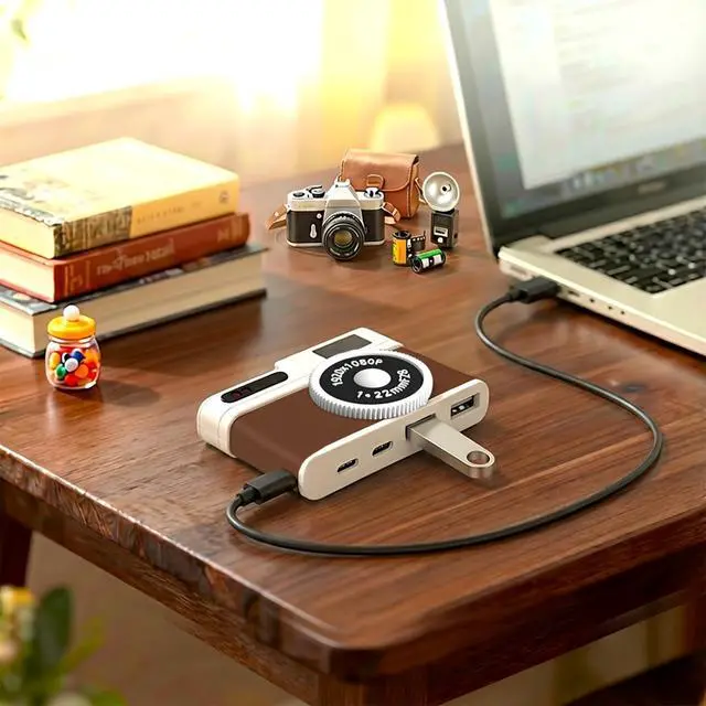 Alt view image 7 of 7 - USB C Hub, 4-Port USB Hub with 2 USB-A 2.0 & 2 USB-C Ports, Compact Vintage Camera-Style USB Hub Adapter for Laptop, MacBook, Tablet & Accessories