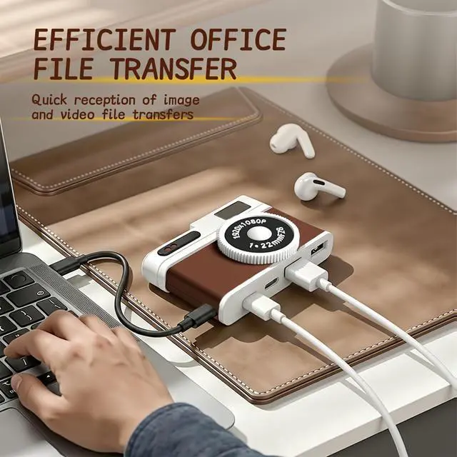 Alt view image 6 of 7 - USB C Hub, 4-Port USB Hub with 2 USB-A 2.0 & 2 USB-C Ports, Compact Vintage Camera-Style USB Hub Adapter for Laptop, MacBook, Tablet & Accessories