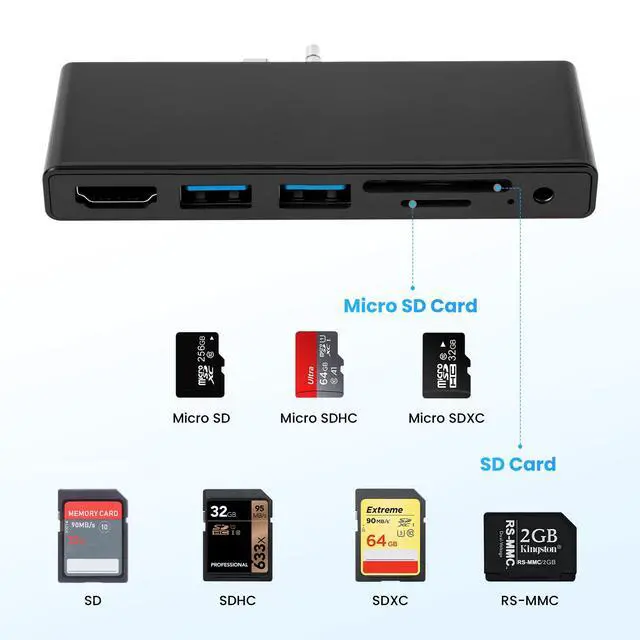 Alt view image 5 of 5 - 6-in-1 USB C Microsoft Surface Go Docking Station, Surface Go Hub with 2*USB 3.0 Ports, 3.5mm Audio, 4k@30Hz HDMI, SD/TF Card Reader,USB C Hub for Microsoft Surface Go 1/2/3/4