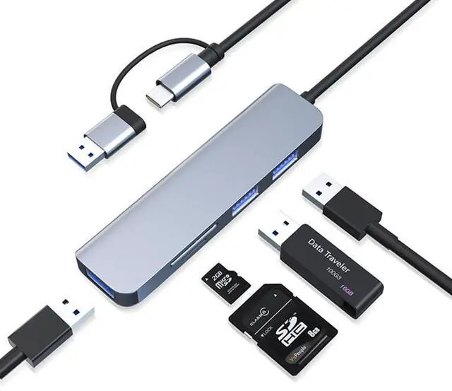 Main image of USB Hub 5 Ports, Multiple USB Hub 3.0 & TF/SD Card Reader, USB Splitter 5 in 1 USB Extender Compatible with MacBook/Pad Pro/Dell/HP Laptop/Phones