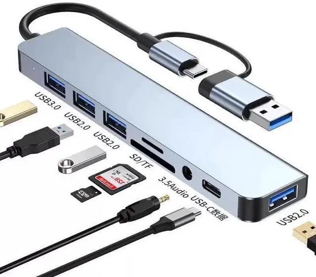 Main image of USB C & USB Hub 8-in-1 with USB 3.0, USB-C Ports for PC/Laptops/MacBook Pro/Air/iMac/iPad and More Devices