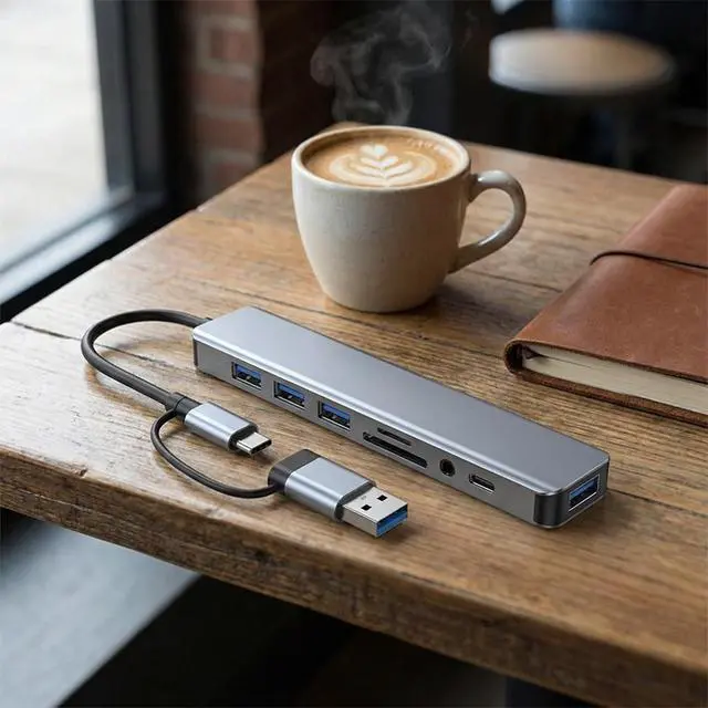 Alt view image 2 of 7 - USB C & USB Hub 8-in-1 with USB 3.0, USB-C Ports for PC/Laptops/MacBook Pro/Air/iMac/iPad and More Devices