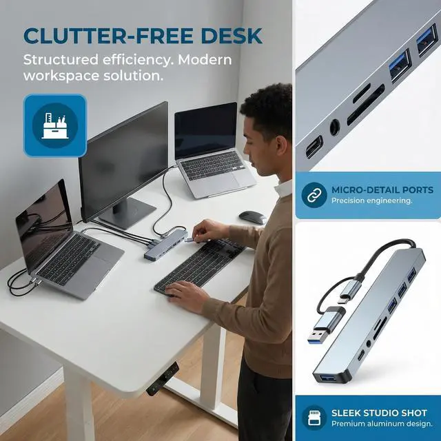 Alt view image 3 of 7 - USB C & USB Hub 8-in-1 with USB 3.0, USB-C Ports for PC/Laptops/MacBook Pro/Air/iMac/iPad and More Devices
