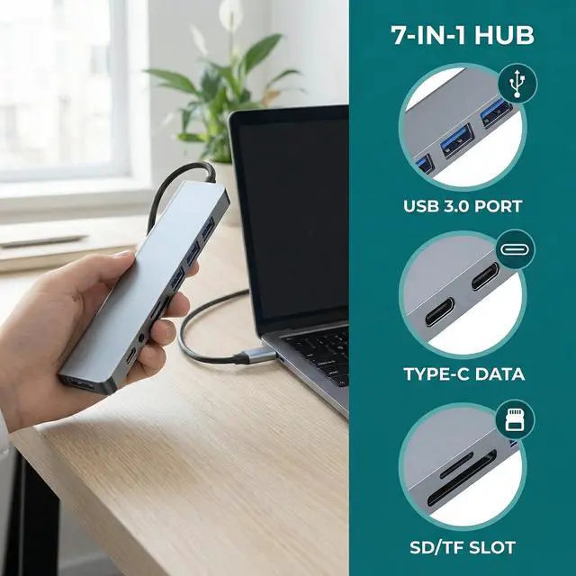Alt view image 4 of 7 - USB C & USB Hub 8-in-1 with USB 3.0, USB-C Ports for PC/Laptops/MacBook Pro/Air/iMac/iPad and More Devices