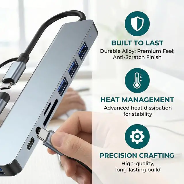 Alt view image 6 of 7 - USB C & USB Hub 8-in-1 with USB 3.0, USB-C Ports for PC/Laptops/MacBook Pro/Air/iMac/iPad and More Devices