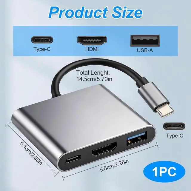 Alt view image 2 of 7 - 3-in-1 USB C to HDMI Adapter, Hub with 4K HDMI Output for Type C Devices | 100W PD Fast Charging & USB 3.0 Port, Digital AV Multiport Dongle