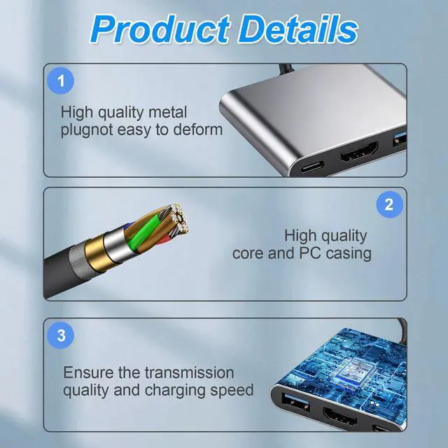 Alt view image 3 of 7 - 3-in-1 USB C to HDMI Adapter, Hub with 4K HDMI Output for Type C Devices | 100W PD Fast Charging & USB 3.0 Port, Digital AV Multiport Dongle
