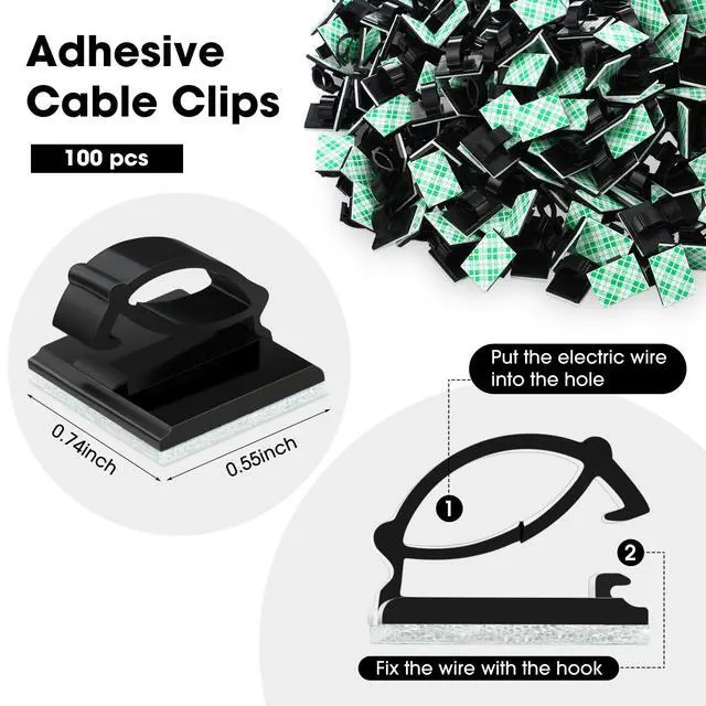 Alt view image 2 of 6 - 100 Pieces Adhesive Cable Wire Clips Strong Cord Clips Wire Holders Cable Cord Management Straps Clamps Tie Holder for the Wall, Under Desk, Car, Office and Home