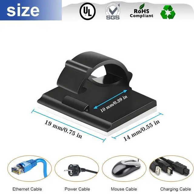Alt view image 2 of 7 - Adhesive Cable Holder Management Wire Clips 50 Pcs BlackSuitable for Cables with a Diameter of 6mm in Cars, Houses, and Offices