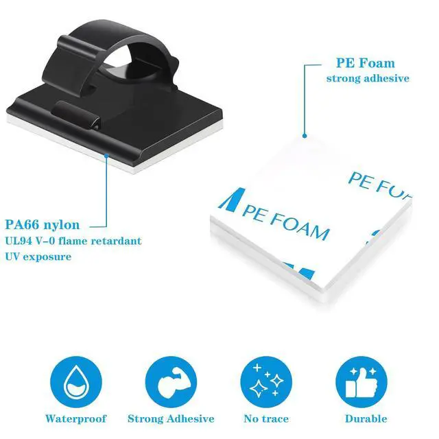 Alt view image 3 of 7 - Adhesive Cable Holder Management Wire Clips 50 Pcs BlackSuitable for Cables with a Diameter of 6mm in Cars, Houses, and Offices