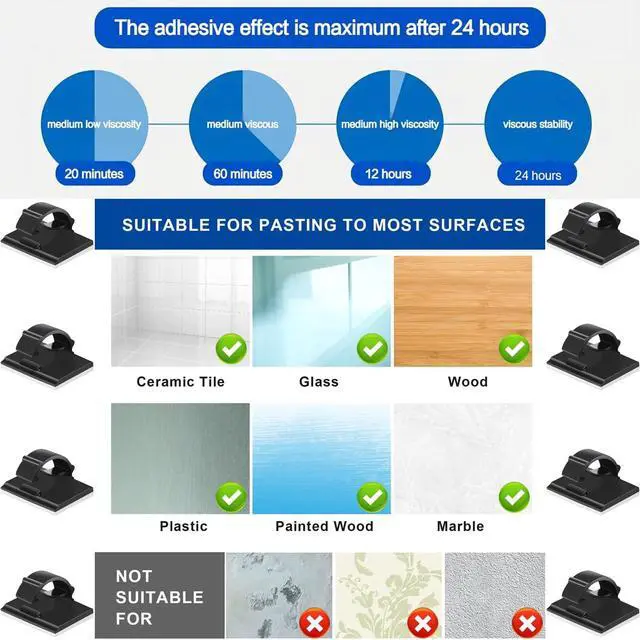 Alt view image 4 of 7 - Adhesive Cable Holder Management Wire Clips 50 Pcs BlackSuitable for Cables with a Diameter of 6mm in Cars, Houses, and Offices