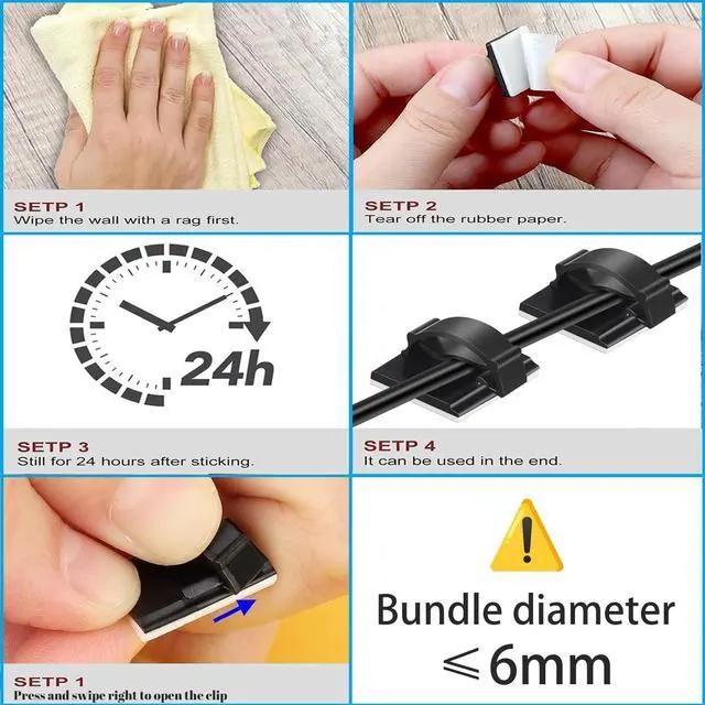 Alt view image 5 of 7 - Adhesive Cable Holder Management Wire Clips 50 Pcs BlackSuitable for Cables with a Diameter of 6mm in Cars, Houses, and Offices