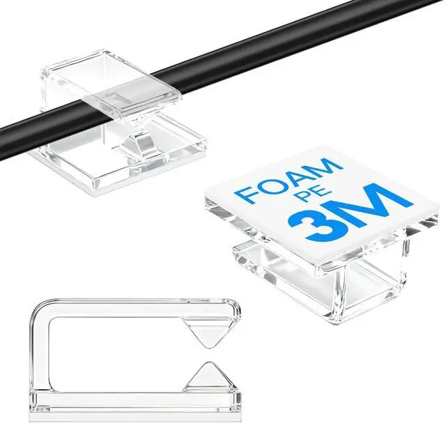 Main image of 60Pcs Small Clear Adhesive Cable Clips for Wall, Ethernet Cable, car Dash | It help cables stay nearly invisible