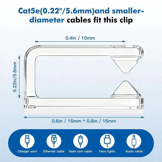 Alt view image 2 of 7 - 60Pcs Small Clear Adhesive Cable Clips for Wall, Ethernet Cable, car Dash | It help cables stay nearly invisible