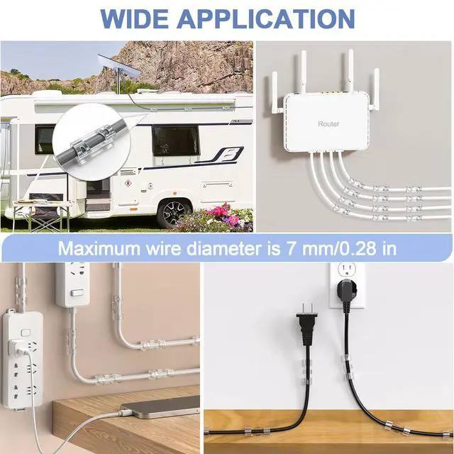 Alt view image 6 of 7 - Adhesive Cable Wire Clips Clear (20 PCS) with Screw Holes - Strong Sticky or Screw-Mountable Cord Holders for Wall, Under Desk, Car, PC & Ethernet Cords, Indoor/Outdoor Christmas Lights Organizer