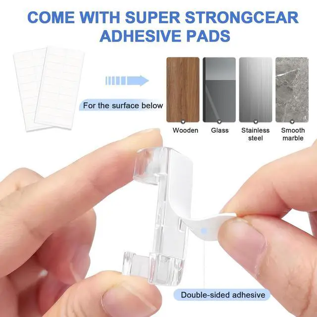 Alt view image 3 of 7 - Adhesive Cable Wire Clips Clear (20 PCS) with Screw Holes - Strong Sticky or Screw-Mountable Cord Holders for Wall, Under Desk, Car, PC & Ethernet Cords, Indoor/Outdoor Christmas Lights Organizer