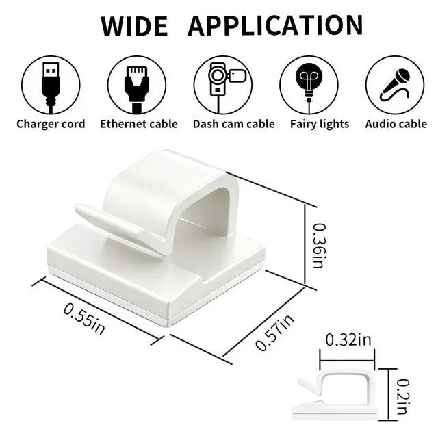Alt view image 2 of 7 - 10 Pack Adhesive Cable Clips for Cord Management, Small Wire Holders for Desk Wall Car, Strong Sticky Cable Organizer for Phone Charger, USB, TV, Ethernet & More (10, White)