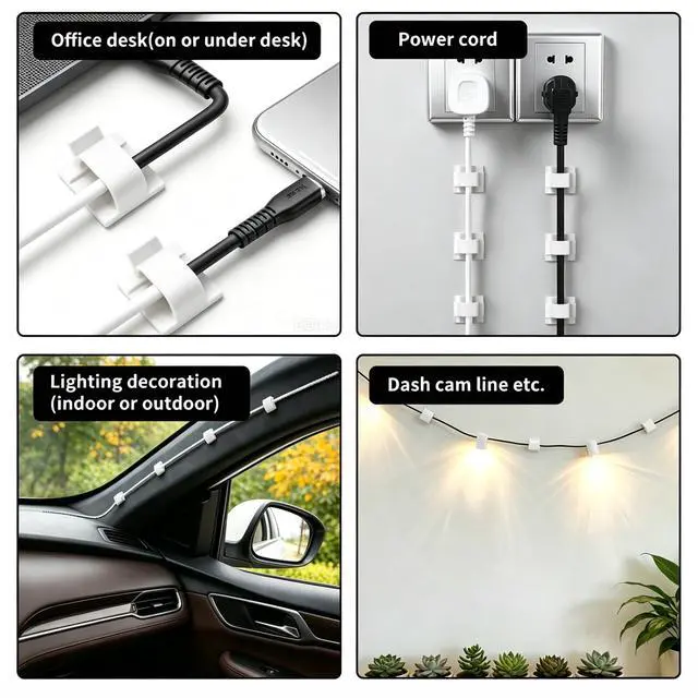Alt view image 3 of 7 - 10 Pack Adhesive Cable Clips for Cord Management, Small Wire Holders for Desk Wall Car, Strong Sticky Cable Organizer for Phone Charger, USB, TV, Ethernet & More (10, White)