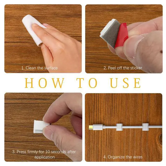 Alt view image 4 of 7 - White Adhesive Ethernet Cable Clips Flat & Round Cord Holders for Wall, Desk, Car, and Light Cable Organization (100-Pack)