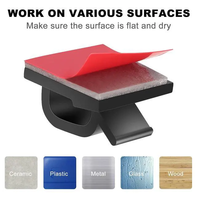 Alt view image 5 of 6 - 60 PCS Adhesive Cable Clips, Upgraded Wall Wire Clips for Cable Management, Strong Cord Clips Wire Holders for The Wall, Under Desk, Christmas Lights, Car, Dash Cam, Ethernet, Electric Wires Small